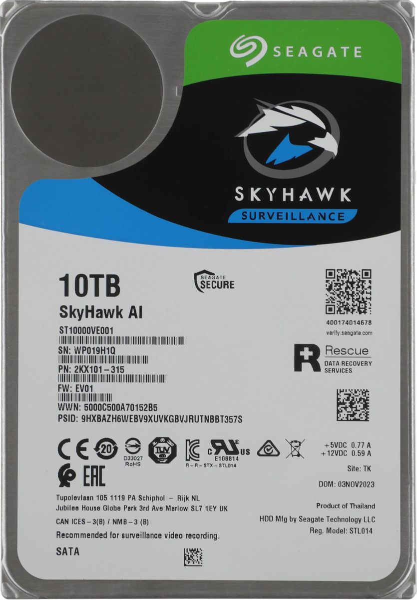 ST10000VE001 10ТБ Жесткий диск для видеонаблюдения Seagate SkyHawk AI