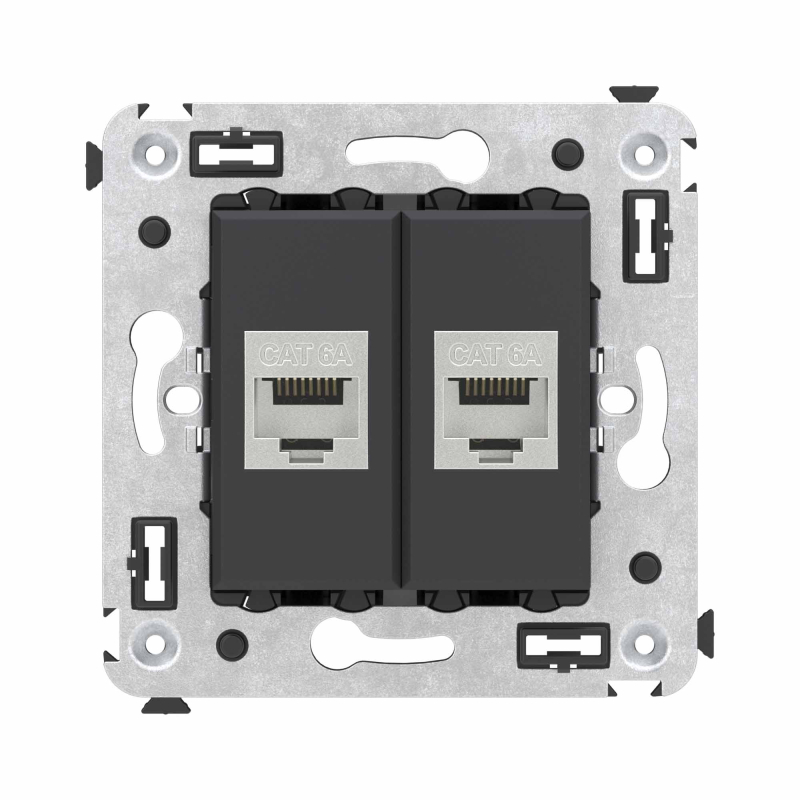 4412774 Компьютерная розетка RJ-45 без шторки в стену кат.6А двойная экранированная Avanti, Черный матовый DKC