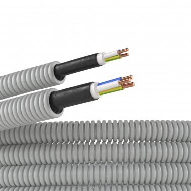 9S920100 Электротруба ПВХ гибкая гофр. д.20мм, цвет серый, с кабелем ВВГнг(А)-LS 3х2,5мм² РЭК ГОСТ+ DKC