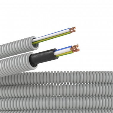 9V91650 Электротруба ПВХ гибкая гофр. д.16мм, цвет серый, с проводом ПуВ 3х2,5мм² РЭК ГОСТ+, 50м DKC
