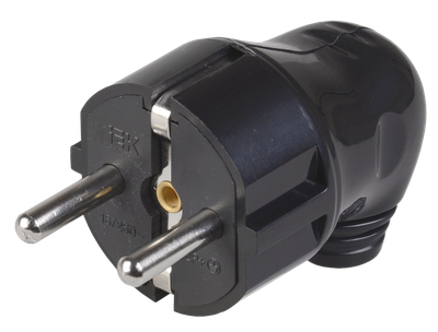 EVP11-16-01-K02 Вилка разборная угловая ВПу11-02-Ст с заземляющим контактом 16А черная IEK