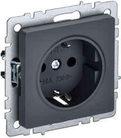 BR-R14-16-K53 BRITE Розетка 1-местная с заземлением с защитными шторками 16А РС14-1-0-БрГ графит IEK