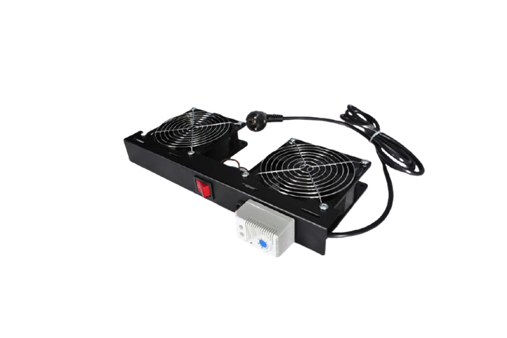 DR-451211 2-х модульный вентилятор с механическим термостатом со шнуром питания 1,8м вилка Shuko чёрный Datarex