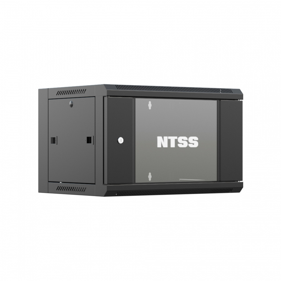 NTSS-W6U6045GS-BL Шкаф настенный телекоммуникационный W 6U 600х450х370мм, 2 профиля 19, дверь стекля