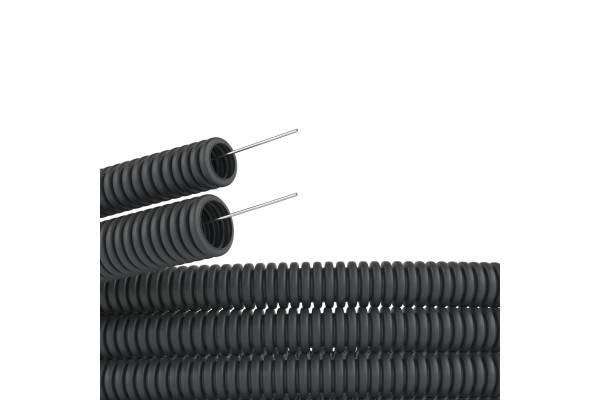 91925B Труба ПВХ гибкая гофрированная. д.25мм, лёгкая с протяжкой,50м, цвет черный DKC