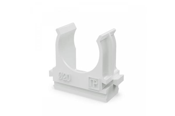 PR.02720б Крепёж-клипса для труб Полистирол белая д20 (100шт/1500шт уп/кор) Промрукав