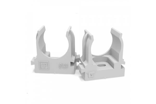 PR13.0120 Крепеж-клипса для труб для монтажного пистолета серая в п/э д20 (100шт/900шт уп/кор) Промрукав