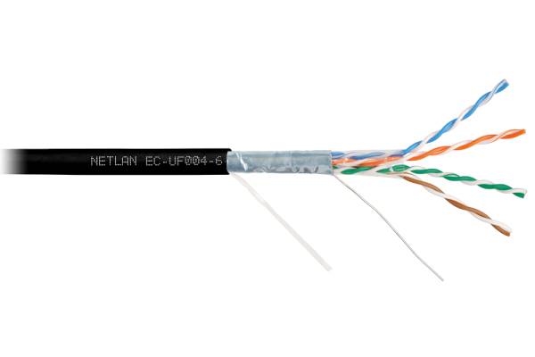 EC-UF004-6-PE-BK Кабель F/UTP 4 пары, Кат.6 (Класс E), 250МГц, одножильный, BC (чистая медь), полиэтилен, NETLAN