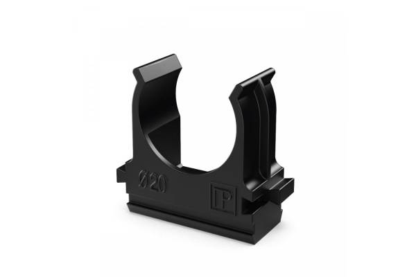 PR.02720ч Крепёж-клипса для труб Полистирол черная д20 (100шт/1500шт уп/кор) Промрукав